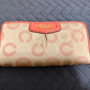 Coach Tan and Coral Patterned Wallet